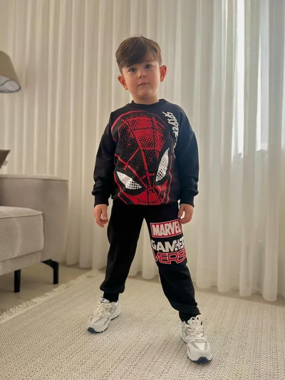 Spıderman Yazılı  Alt Üst Takım Siyah