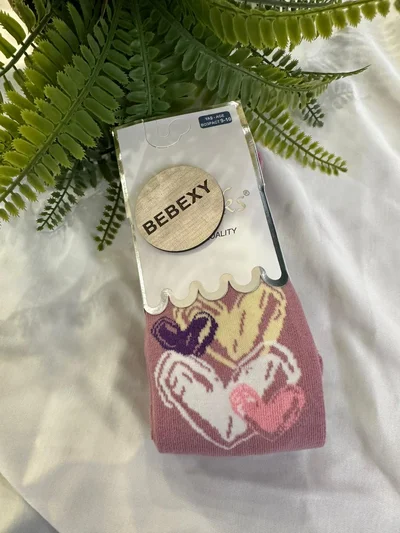 Renkli Kalpler Baskılı Kız Külotlu Çorap 15