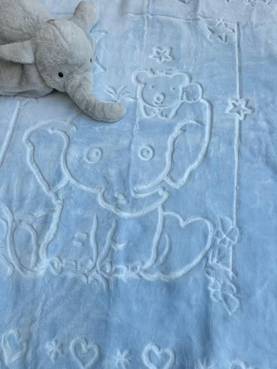 Fil Desenli Mavi Çocuk Battaniyesi