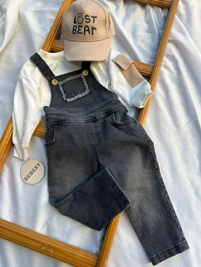 Şapkalı Gri Jean Tulum & Salopet  