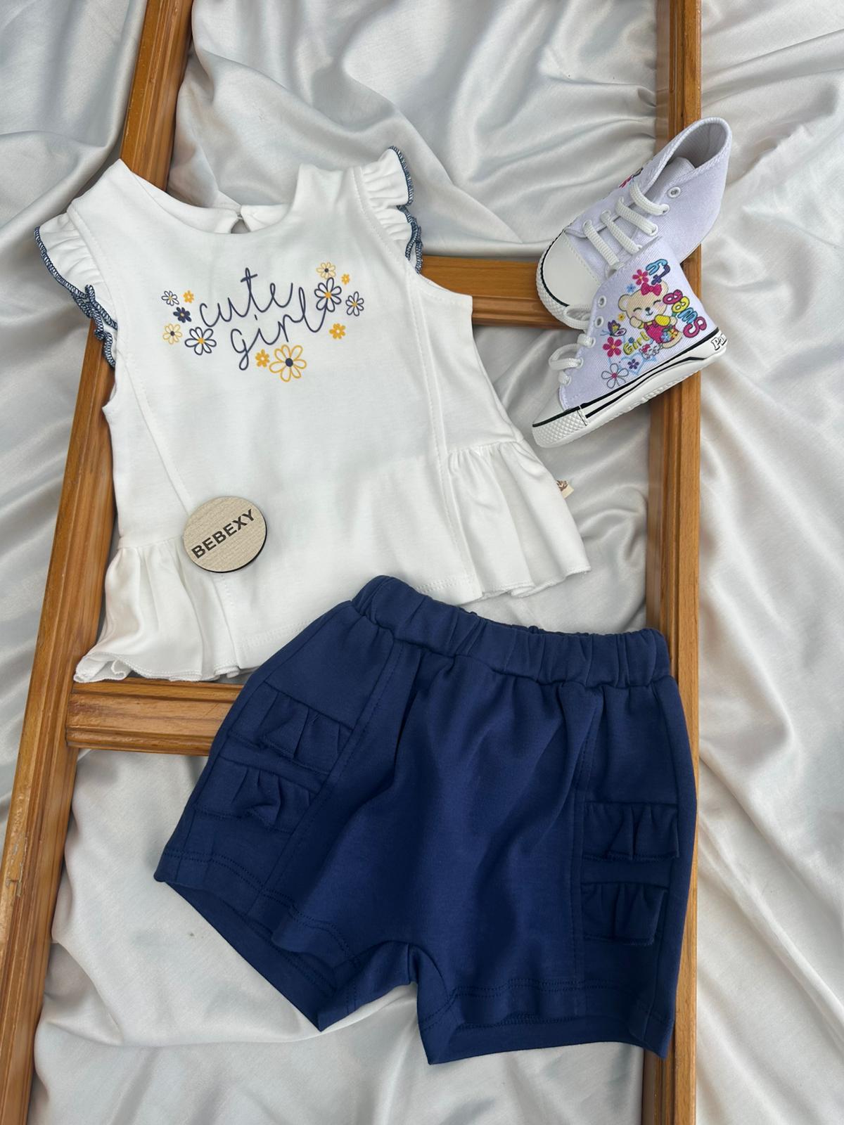 Cute Girl Baskılı Organik Alt Üst Bebek Takım 