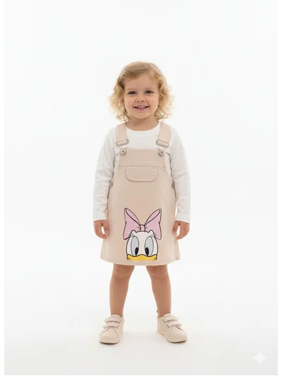 Jile Daisy Duck Baskılı  Krem Slopet Elbise Takım