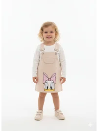 Jile Daisy Duck Baskılı Krem Slopet Elbise Takım