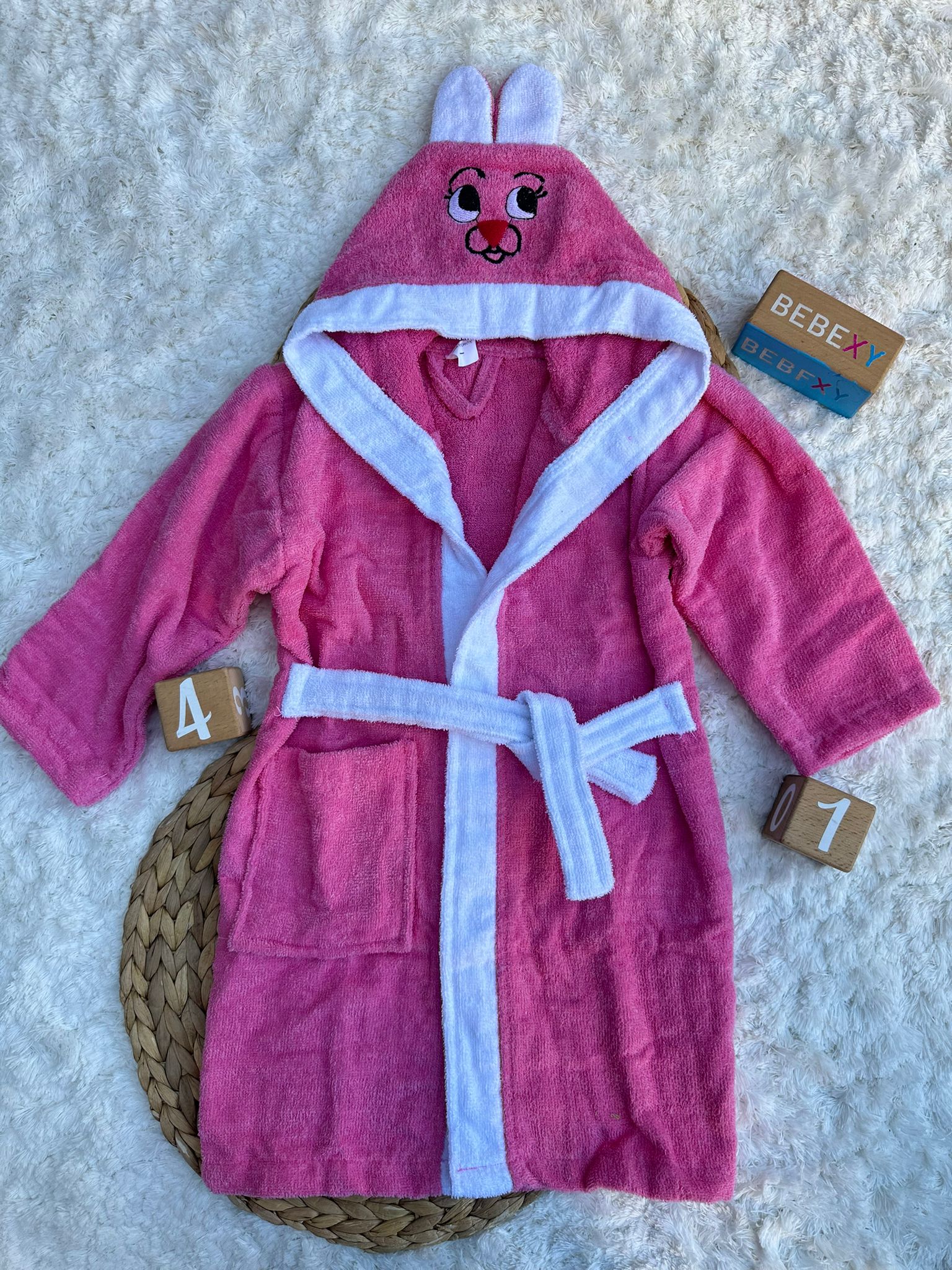 Tavşanlı Çocuk Bornozu  Koyu Pembe