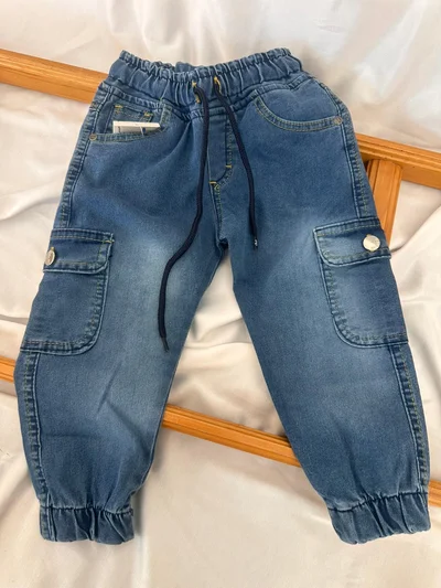 Kargo Cepli Gabardin Mavi Pantolon