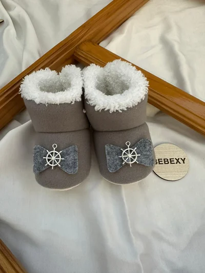 Gri Gemi Dümeni Süslü Bebek Panduf