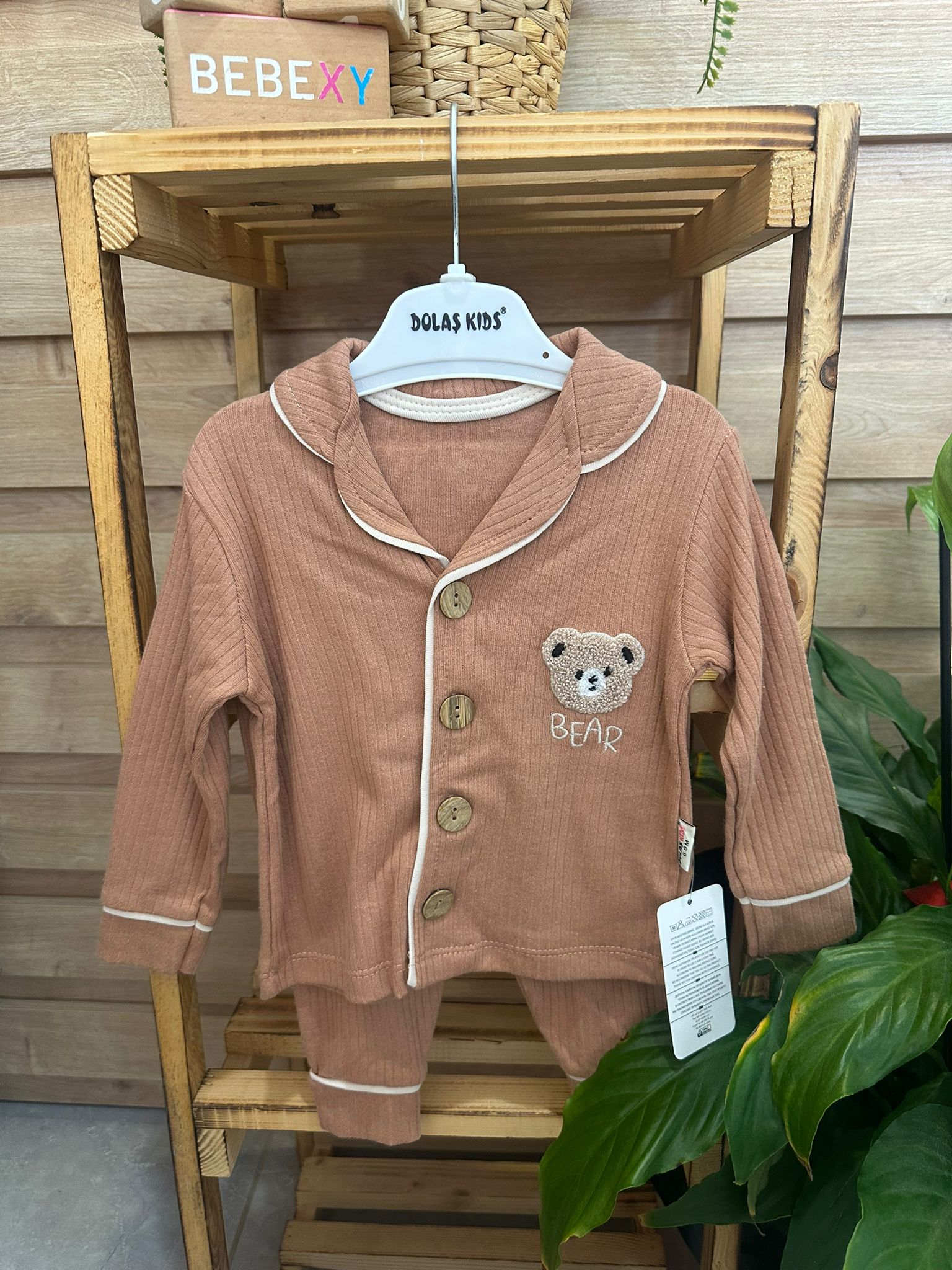 Bear Desenli Bebek Pijama Takımı Kahve