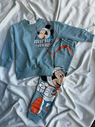 Mıckey Mouse Yazılı  Alt Üst Takım Mavi