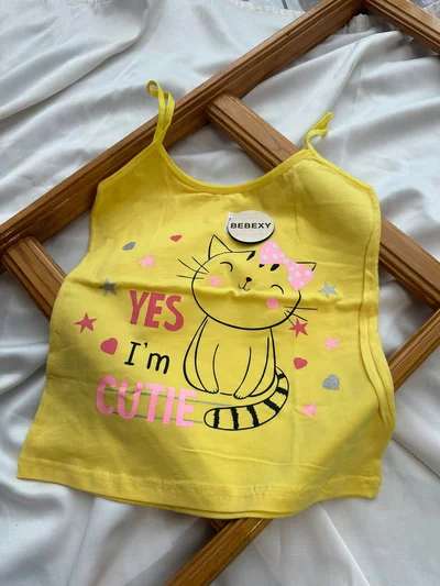 Kedi  Baskılı  Atlet Sarı