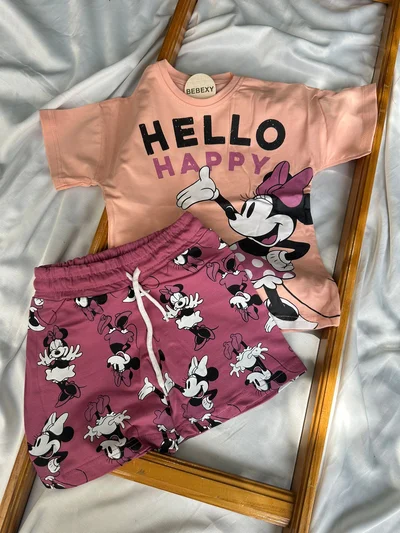 Hello Happy  Baskılı Şortlu Takım