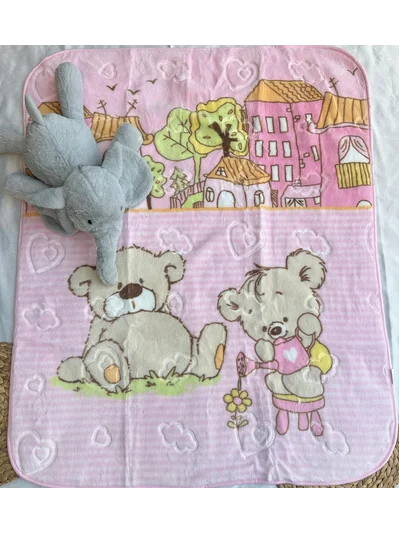 Pembe  2 Ayıcık Desenli Çocuk Battaniyesi