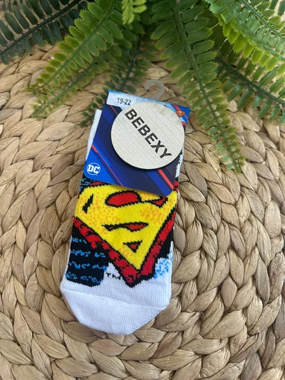 Süperman Baskılı Çorap Bebe Beyaz
