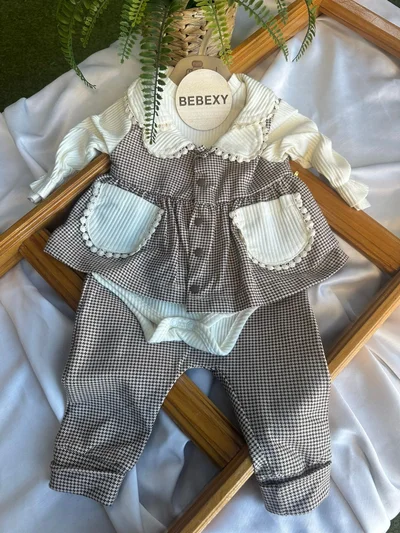 Kahverengi Çiçek Ceketli Alt Üst Takım 3 Parça 