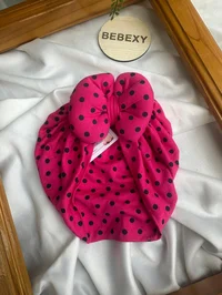 Bebek Şapka Bonesi Fiyonklu Benek Desenli k.Pembe