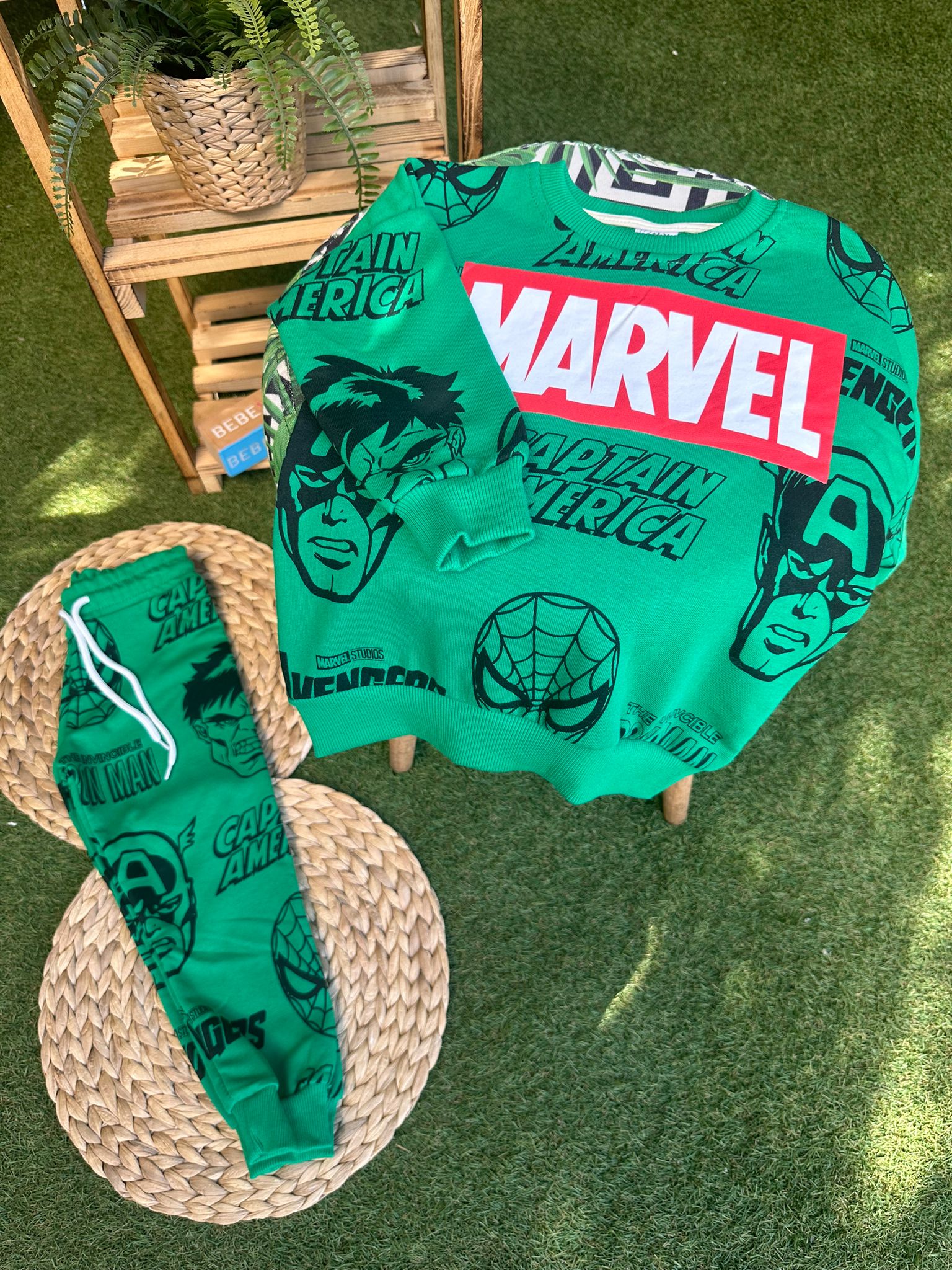 Captan Marvel  Çizgi Film Baskılı Alt Üst Takım Yeşil