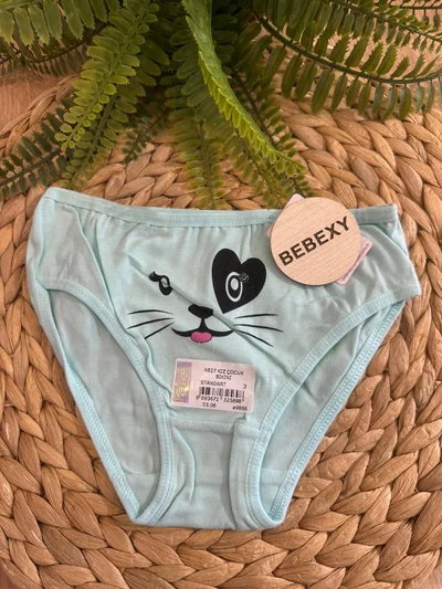 Kız Çocuk Külot Kedi Yüzlü Yeşil