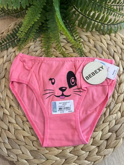 Kız Çocuk Külot Kedi Yüzlü Pembe