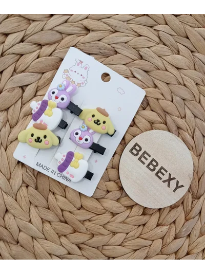 Mor Tavşanlı Pensli 6'lı set Farklı Toka
