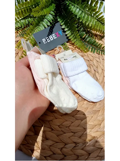  Silikon Tabanlı Kaydırmaz 2'lİ  Çorap Krem