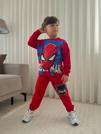 Spıderman Yazılı  Alt Üst Takım Kırmızı