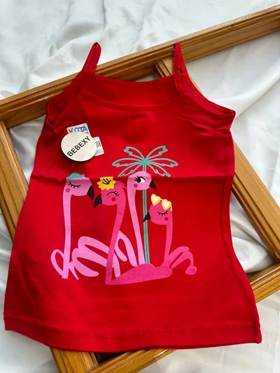 Flamingo Baskılı  Atlet Kırmızı