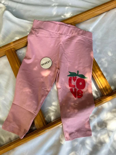 LOVE Çilek Baskılı Timi Kapri Tayt Toz Pembe