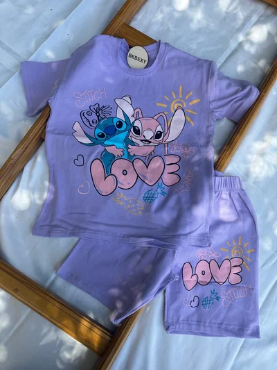 Stitch  Baskılı Şortlu Takım