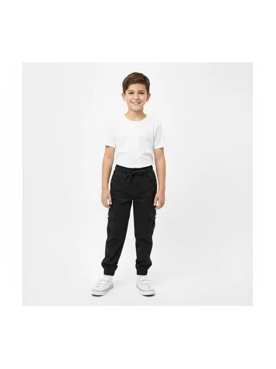 Kargo Cepli Gabardin Pantolon Siyah