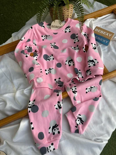 Panda Desenli Pijama Takımı Pembe