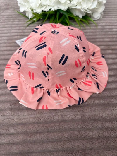 Çocuk Kız MAKSİ Şapka Çift Çizgili Pembe