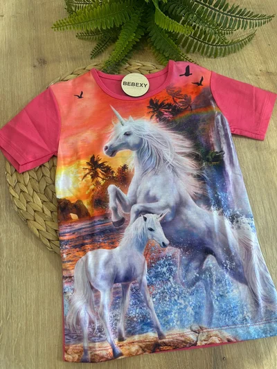 Kız Tişört Unicorn Baskılı 