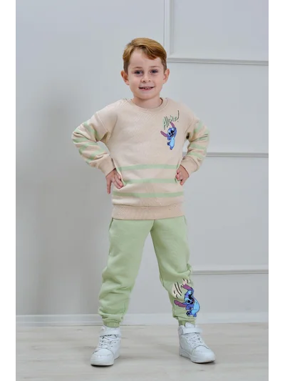 Stitch Baskılı Alt Üst Takım Yeşil