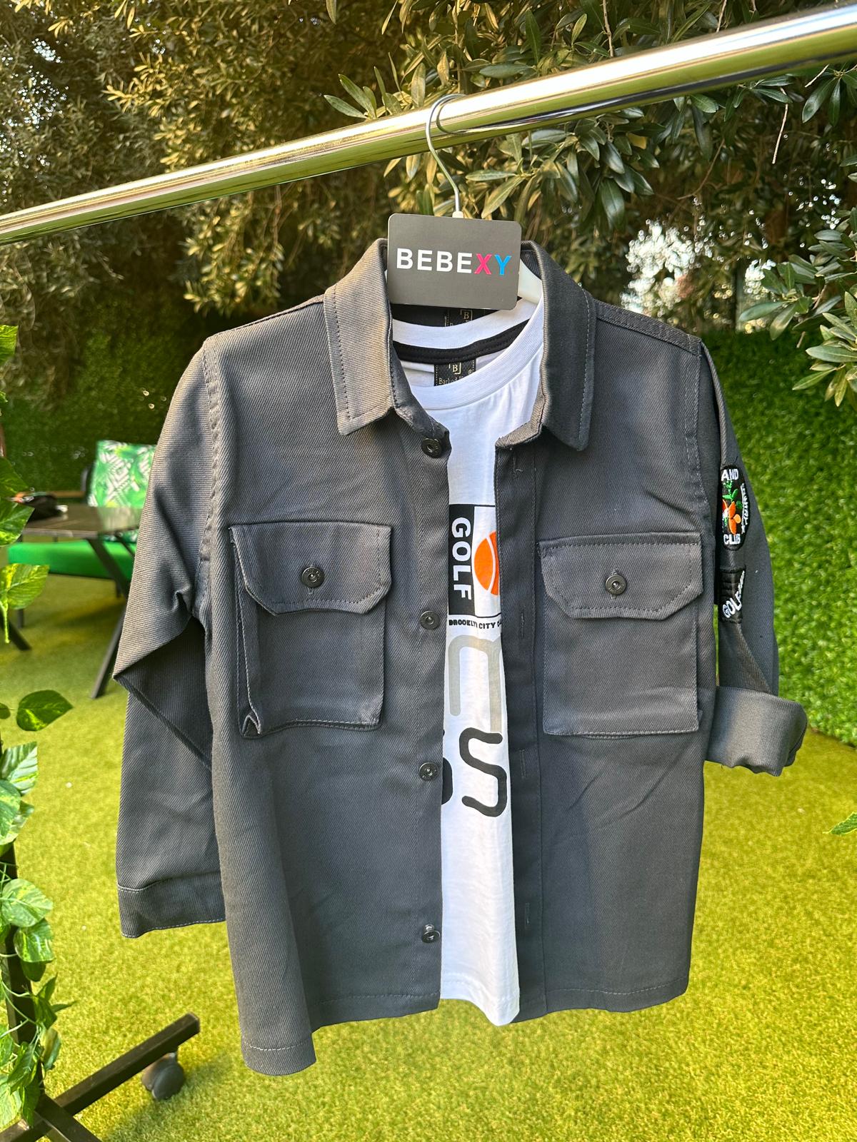İçi tişörtlü Golf Gömlek  Ceket Gri