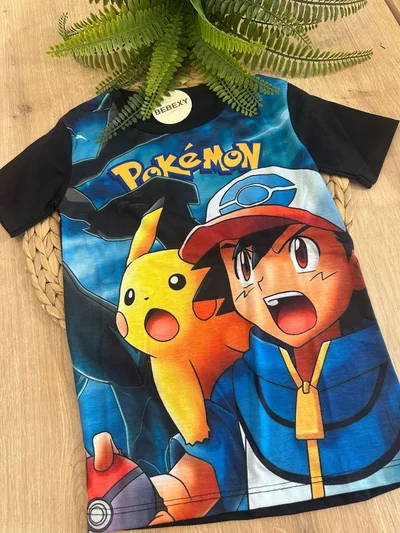 Erkek Tişört Pokemon Baskılı Siyah