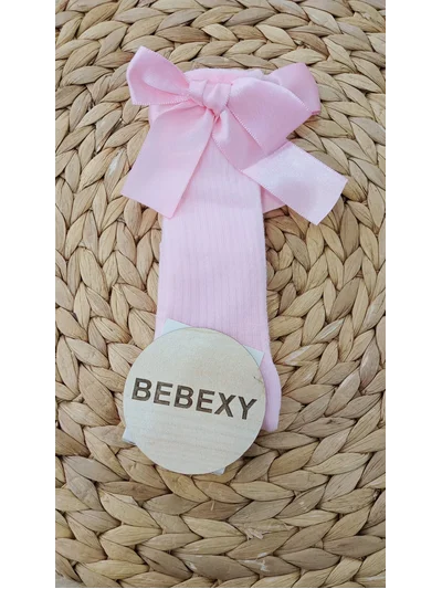 Diz Altı Fiyonklu Pembe Çorap 