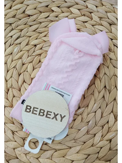 Diz Altı  Fiyonklu Pembe Çorap Şekilli