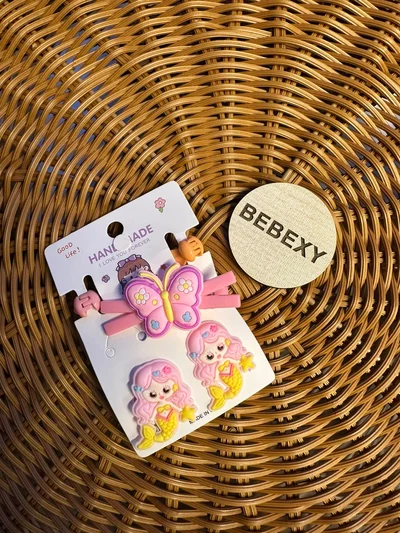 Açık Pembe Kelebekli  Pensli  5'li set Farklı Toka