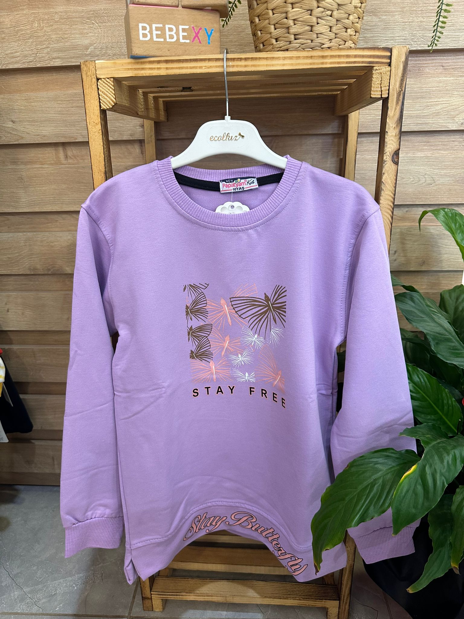 Kelebek Baskılı Sweatshirt  Mor
