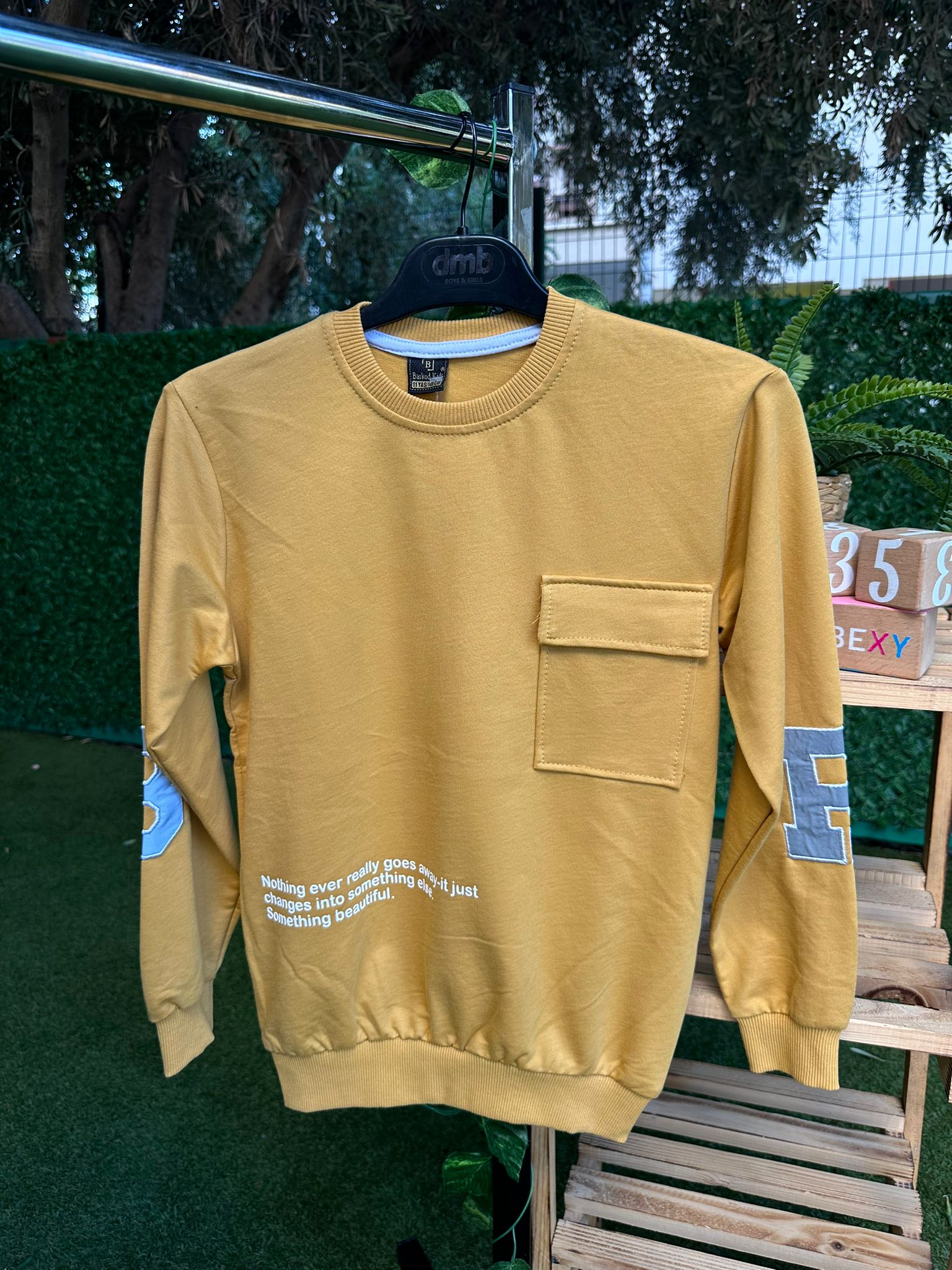 R Baskılı Kapüşonlu Sweatshirt  Hardal