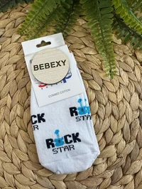 Rock Star Baskılı Çorap  Beyaz