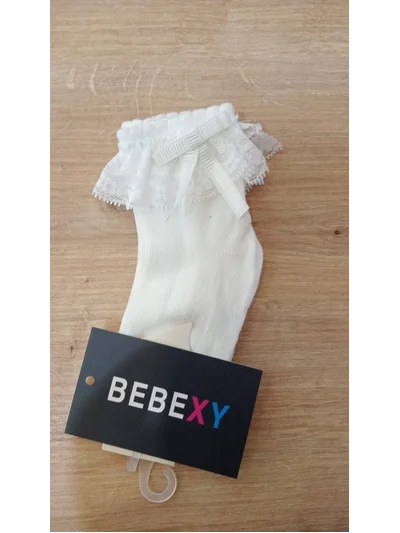 Fiyonklu Bebek Soket Çorap Krem