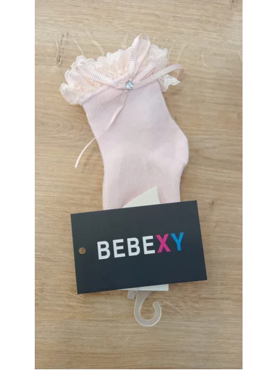 Taş Fiyonklu Bebek Soket Çorap Pembe