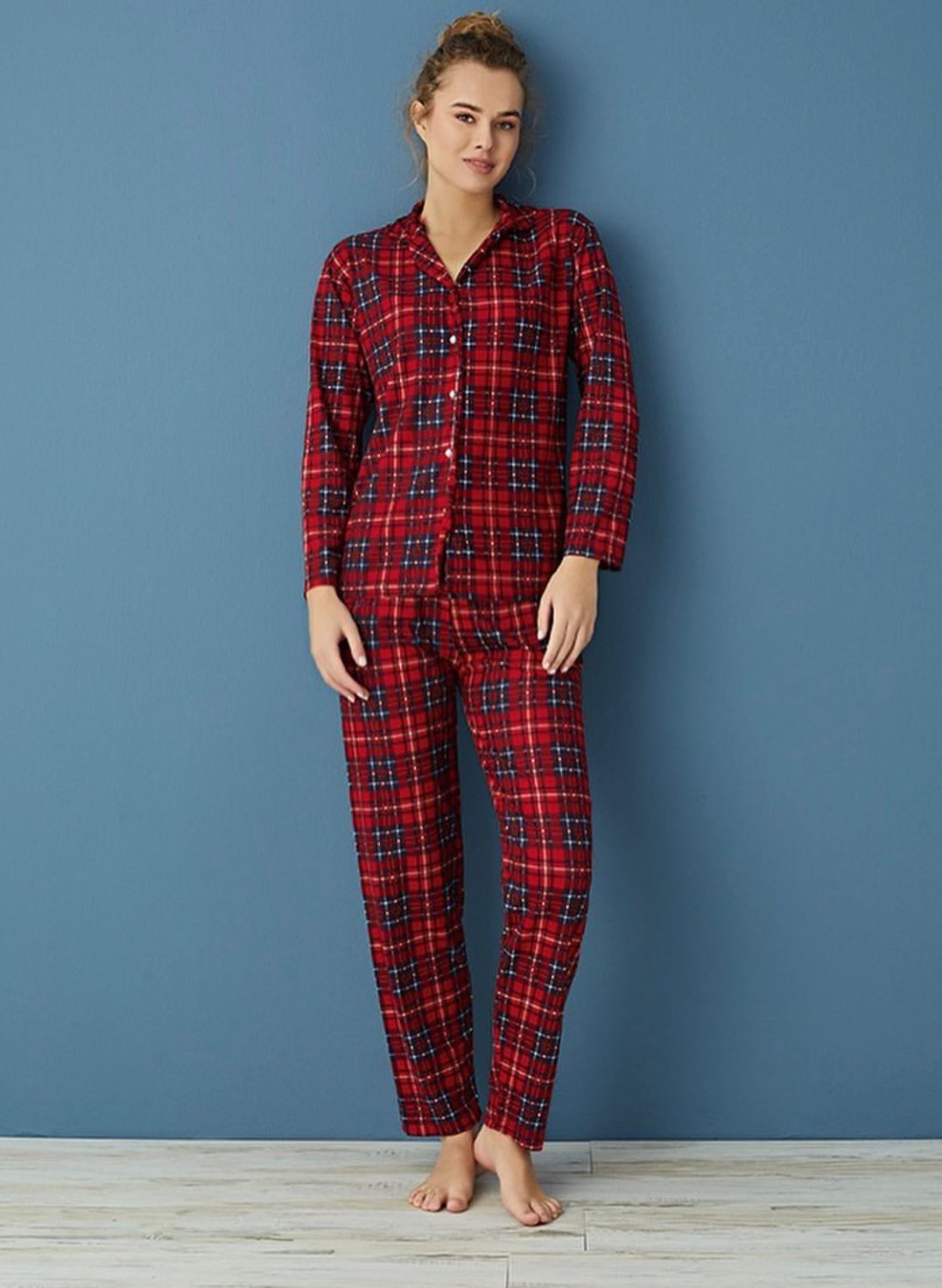Ekose Pijama Takımı Kırmızı