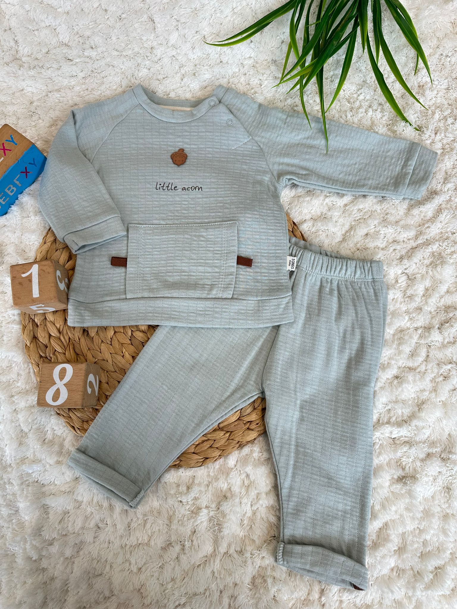 Little Acorn Baskılı Alt Üst Bebek Takım 