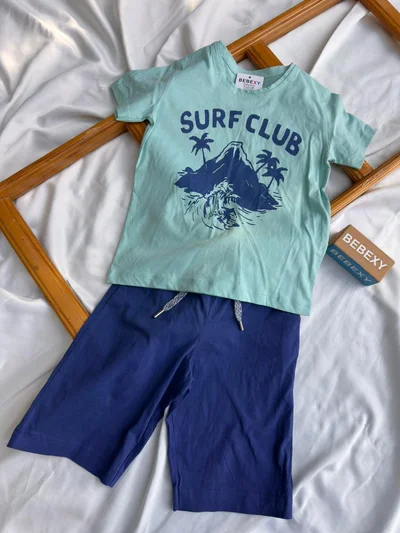 Surf Club Yazılı Yeşil Şortlu Takım