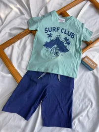 Surf Club Yazılı Yeşil Şortlu Takım