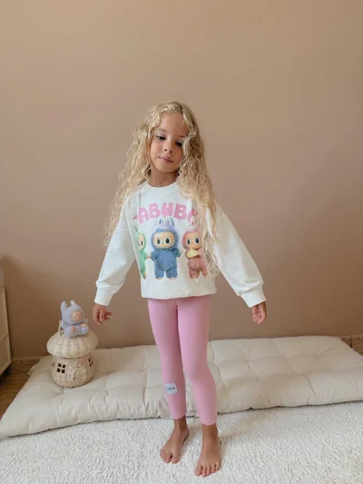 Pembe Yazılı Labubu Baskılı Alt Üst Takım 7