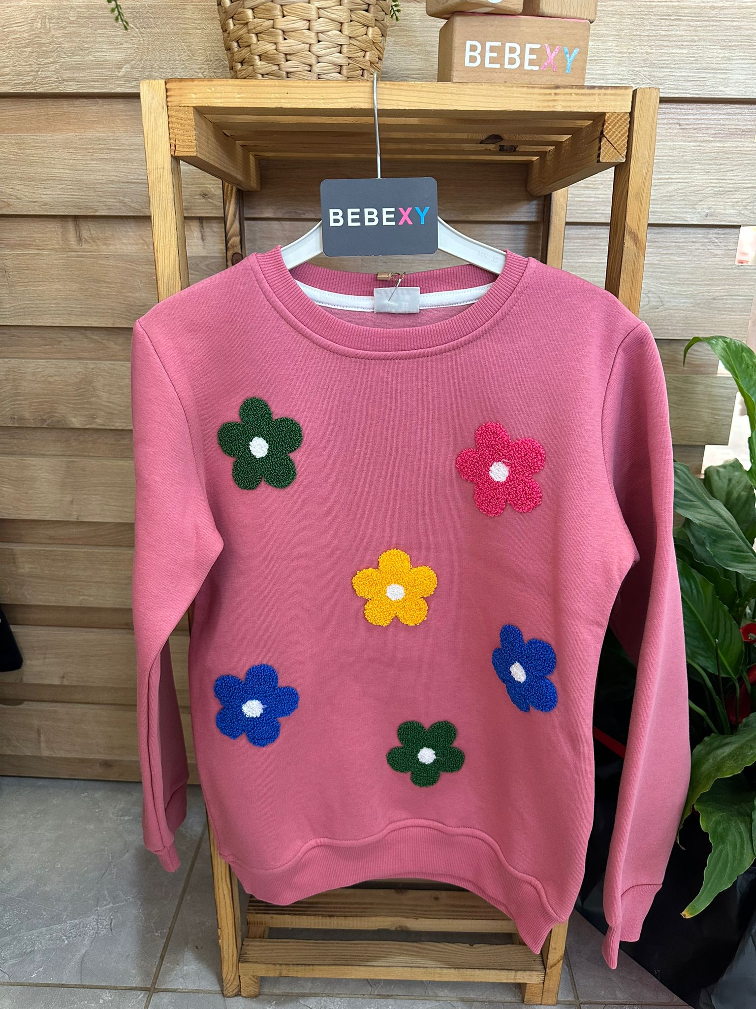 Çiçek Detaylı  Sweatshirt  Pembe