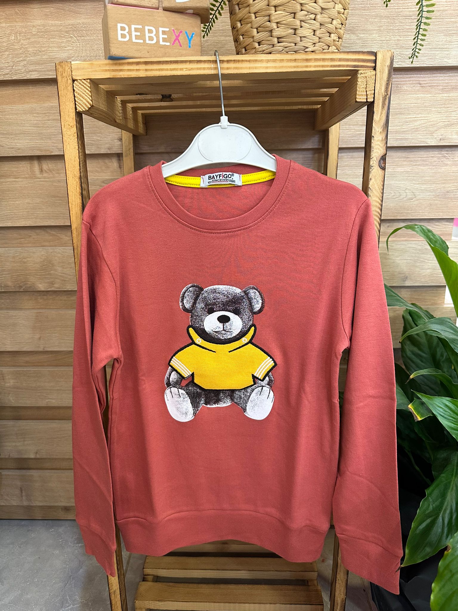 Ayıcık Baskılı  Sweatshirt  Somon
