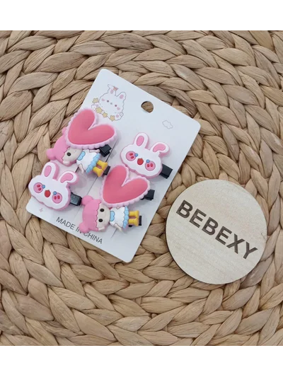 Pembe Tavşanlı Pensli 6'lı set Farklı Toka